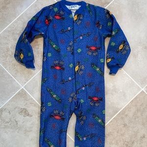 Warma Blue Cars Racing Footless Pajamas Boys 7 Very Good Condition One Piece Zip